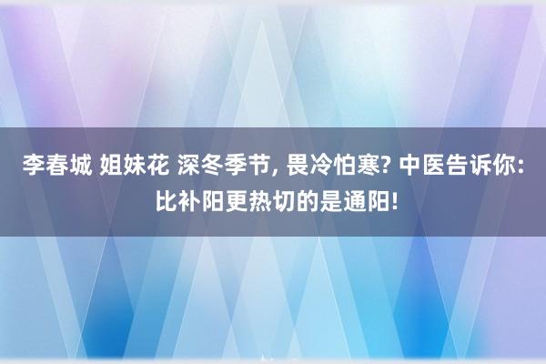 李春城 姐妹花 深冬季节， 畏冷怕寒? 中医告诉你: 比补阳更热切的是通阳!